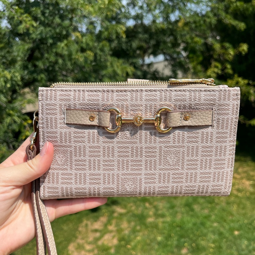 Anne Klein Beige Clutch with Gold Hardware